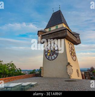 Torre dell'orologio nella città austriaca di Graz.IMAGE Foto Stock