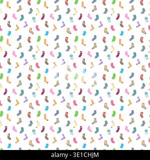 Sfondo senza cuciture per illustrazioni molte calze colorate con motivi diversi. Calze per illustrazione vettoriale in un certo ordine di calze per carta da parati cartoni animati di Illustrazione Vettoriale