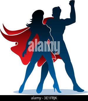 Coppia di supereroi uomo e donna Illustrazione Vettoriale