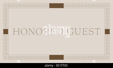Elegante illustrazione in stile certificato che presenta una guida d'onore all'interno di un bordo rettangolare a motivi geometrici e blocchi decorativi bilanciati. Illustrazione Vettoriale