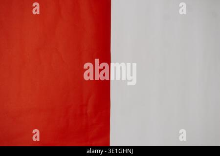 Uno sfondo rosso-arancione e bianco chiaro crea un sorprendente design verticale a blocchi di colore. Questo sfondo astratto è perfetto per banner e intestazioni Foto Stock