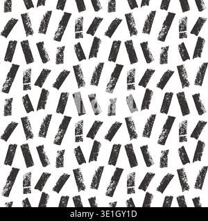 Piccolo trattino linee verticali casuali motivo senza cuciture. Ripetere lo sfondo con il tratto del pennello al carbone del rullo dell'inchiostro. Design con motivo a macchie di gesso nero. H Illustrazione Vettoriale