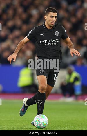 Londra, Regno Unito. 14 marzo 2026. Rodri del Manchester City durante la partita West Ham United vs Manchester City Premier League al London Stadium di Londra. Il credito per immagini dovrebbe essere: Paul Terry/Sportimage Credit: Sportimage Ltd/Alamy Live News Foto Stock