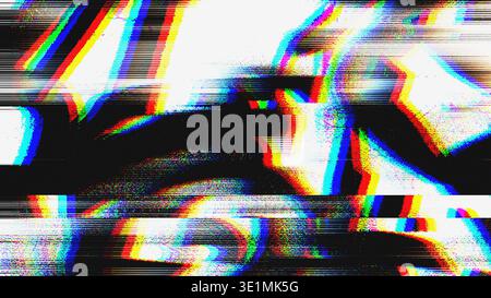 Divisione RGB glitch con distorsione della linea di scansione e artefatti pixel Foto Stock