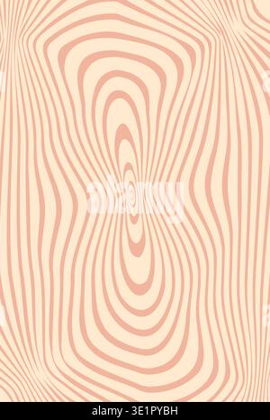 Carta da parati o motivi floreali con linee beige ipnotiche. Sfondo psichedelico retrò, stampa scanalata a spirale distorta. Motivo funky con linee ondulate Illustrazione Vettoriale