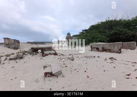 Dhanushkodi, rovine, città abbandonata, deserta, frantumata, decaduto, storico, intemperie, struttura, isolamento, Rameswaram, Tamil Nadu, India meridionale Foto Stock