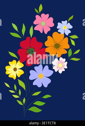 Bouquet di fiori colorati e luminosi su sfondo scuro Illustrazione Vettoriale