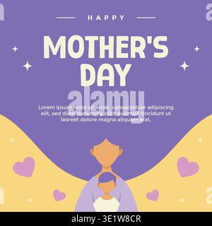 Saluto per la festa della mamma con illustrazione della madre e del figlio, perfetto per post sui social media, campagne e promozioni. Illustrazione Vettoriale