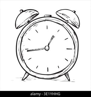 Illustrazione dettagliata del vettore dell'orologio dell'allarme retrò disegnata a mano Illustrazione Vettoriale