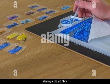 Verniciatura diamantata fai da te. Ricamo con diamante e penna. Foto Stock