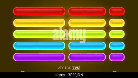 Pulsanti e barre colorate e brillanti al neon per elementi dell'interfaccia utente di design grafico e Web moderno. Illustrazione vettoriale. Illustrazione Vettoriale