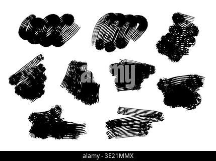 Disegno digitale dei tratti di pennello grunge. Macchie grintose e macchie ruvide Illustrazione Vettoriale