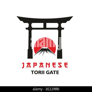 Ingresso al Tempio, porta Torii giapponese e icona di picco Illustrazione Vettoriale