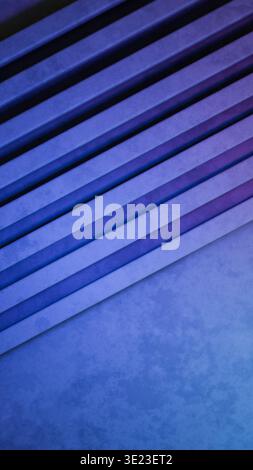 Primi piani di creste geometriche blu astratte che formano un motivo diagonale moderno sfondo minimalista da studio con sfumature viola e ombre sottili Foto Stock