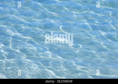 Superficie trasparente in acqua blu trasparente con trama. Sfondo con spazio di copia Foto Stock