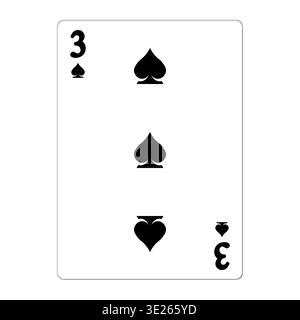 Tre picche. Carta da gioco con elementi dorati. Icone del casinò. Pittogrammi che rappresentano tute diverse. Illustrazione vettoriale. Design piatto per un look moderno Illustrazione Vettoriale