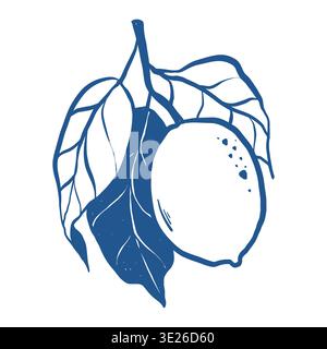 Incantevole limone disegnato a mano, un agrumato in stile sketch in blu. Illustrazione della linea vettoriale. Illustrazione Vettoriale