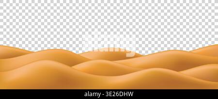 montagna desertica con dune di sabbia 3d per sfondo di gioco o texture vettoriale di paesaggi astratti. Natura del Sahara e realistico striscione di viaggio estivo in collina gialla Illustrazione Vettoriale