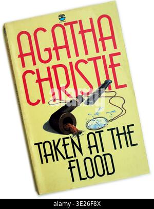 Fotografia di Agatha Christie's scattata al diluvio - copertina del libro su sfondo bianco. Configurazione studio Foto Stock