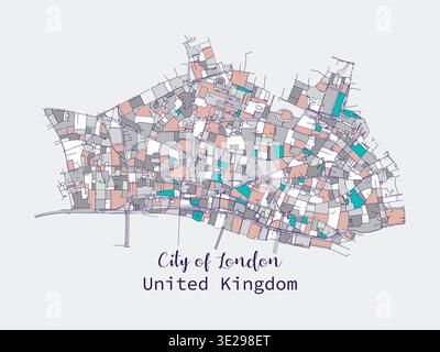 Città di Londra Mappa a colori delle strade urbane, Mappa stampabile a colori di Londra con la strada dettagliata, arte da parete stampabile di alta qualità per casa o ufficio. Illustrazione Vettoriale