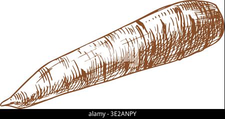 Illustrazione di verdure di carote disegnate con inchiostro e penna. Schizzo disegnato a mano in stile line art. Grafica in stile incisione per il design degli alimenti e l'arredamento della cucina Illustrazione Vettoriale