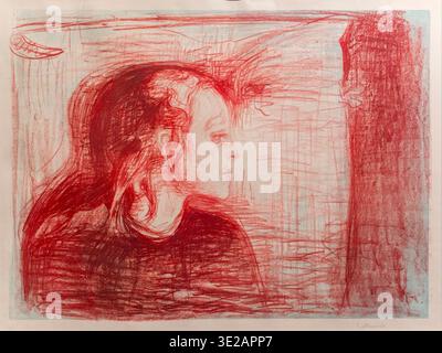 EDVARD MUNCH, b 1863 - d 1944. IL BAMBINO MALATO, 1896 matita litografica stampata in 2 colori su pergamena. Foto Stock