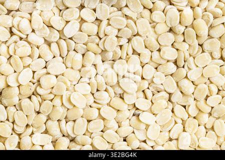 Sfondo alimentare - molti fagioli crudi di urad dal (grammo nero diviso) da vicino Foto Stock