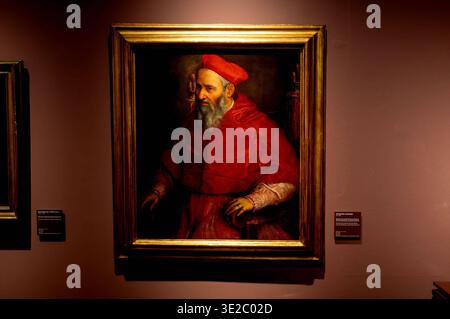 Mostra VASARI E ROMA ROMA, ITALIA - 19 MARZO: Il dialogo tra Giorgio Vasari 1511 1574 e la città Eterna prende vita nei Musei Capitolini con la mostra Vasari e Roma, una mostra che celebra il maestro aretino come figura centrale del panorama culturale romano. Sono esposte oltre settanta opere, tra cui disegni, stampe, incisioni, lettere, medaglie, sculture e dipinti, tra cui sedici autografi insieme a sette disegni dal 20 marzo al 19 luglio 2026, Palazzo Caffarelli. Nella foto: Prospero Fontana 1512 - 1597, Ritratto del Cardinale Giovanni Maria Ciocchi de Foto Stock