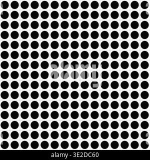 Pattern ripetitivo di cerchi neri in una griglia su sfondo grigio chiaro. Utile per illustrare i concetti o come immagine astratta. Foto Stock