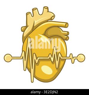 Rappresentazione lussuosa di un cuore anatomico in oro con linee lucide della frequenza cardiaca. Un concetto di alto valore che simboleggia l'eccellenza medica e l'eccellenza Illustrazione Vettoriale