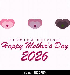 Cartolina di auguri per la festa della mamma 2026 con cuori rosa su sfondo bianco Illustrazione Vettoriale