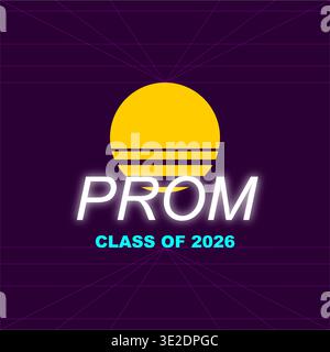 Illustrazione grafica retro a onde sintetiche di classe 2026 su sfondo viola scuro Illustrazione Vettoriale