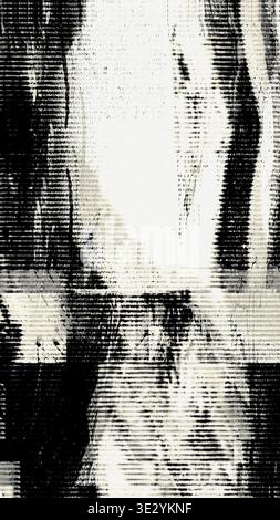 Texture glitch in bianco e nero con artefatti della linea di scansione Foto Stock