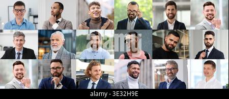 Ampia collezione di ritratti maschili. Uomini di età diverse Foto Stock