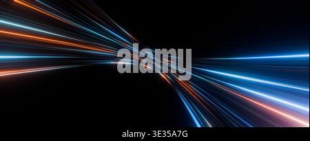 Linee futuristiche di velocità della luce su sfondo scuro Foto Stock