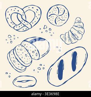 Illustrazione di pane e pasticcini in stile semplice Illustrazione Vettoriale