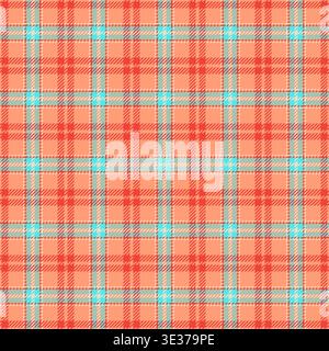 Tessuto a controllo vettoriale tono, tessuto a controllo continuo. Sfondo tartan colorato con colori chiari e tavolozza di colori rosso e salmone chiaro. Illustrazione Vettoriale