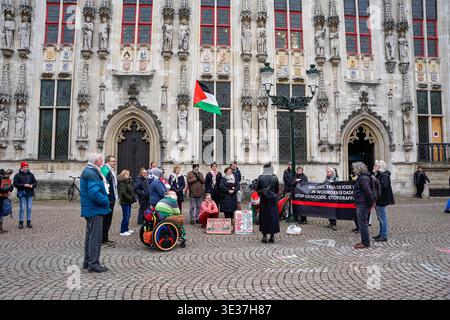 I manifestanti pro-palestinesi si sono riuniti davanti al municipio di Bruges in Burg Square, Belgio Foto Stock