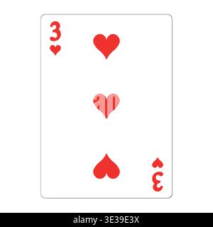 Tre di cuori. Carta da gioco con elementi dorati. Icone del casinò. Pittogrammi che rappresentano tute diverse. Illustrazione vettoriale. Design piatto per un look moderno Illustrazione Vettoriale
