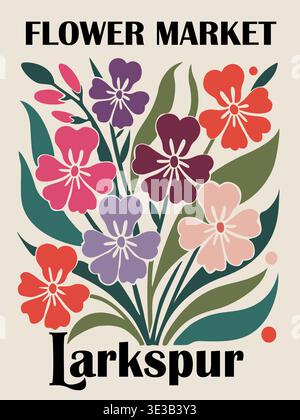 Poster alla moda del mercato dei fiori astratto di Larkspur Illustrazione Vettoriale