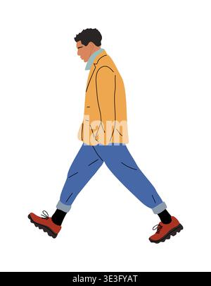 Un giovane che cammina nella vista del profilo Illustrazione Vettoriale