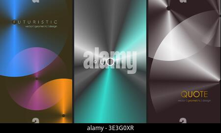 Set di striscioni verticali con cerchi luminosi e superficie lucida. Design grafico geometrico astratto Illustrazione Vettoriale