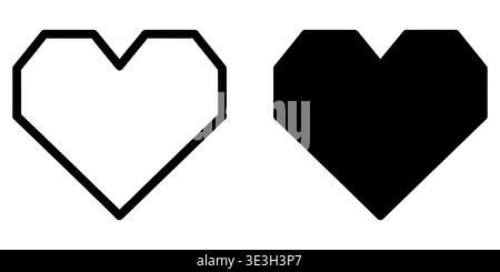 Un set minimalista di forme geometriche a forma di cuore con una silhouette nera e una solida Vector Illustrazione Vettoriale