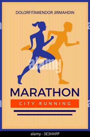 Poster della corsa. modello di placard per maratona sportiva con silhouette da runner Illustrazione Vettoriale