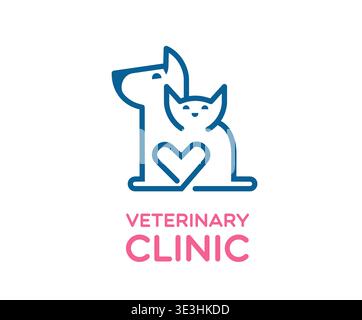 Icona clinica veterinaria, allegri gatto e cani animali domestici Illustrazione Vettoriale