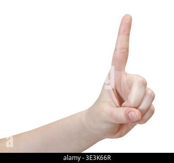 Le dita indice mostrano il movimento della mano su sfondo bianco Foto Stock