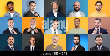 Uomini di età diverse. Ampia collezione di ritratti maschili Foto Stock