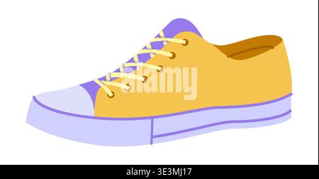 Scarpa bassa in tela. Scarpe fresche e colorate per festival, viaggi, guardaroba per uomo e donna unisex. Illustrazione tecnica di moda, mockup CAD, stile di tendenza isolato vettoriale. Illustrazione Vettoriale