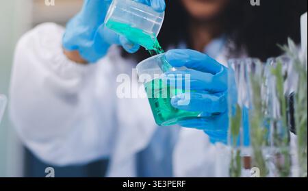 Laboratorio chimico dell'alimentazione alimentare. Alimenti in laboratorio, dna modificano .OGM alimenti geneticamente modificati in laboratorio . Foto Stock