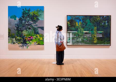 Tate Britain, Londra, Regno Unito. 24 marzo 2026. La prima grande mostra personale del pittore britannico Hurvin Anderson, con oltre 80 opere dai suoi 40 anni di carriera. In paesaggi e interni colorati, Anderson si snoda avanti e indietro attraverso l'Atlantico, tra il Regno Unito e i Caraibi. Dal 26 marzo al 23 agosto Immagine (da l a r): Hurvin Anderson, Ashanti Blood, 2021; Limestone Wall, 2020. Crediti: Malcolm Park/Alamy Live News Foto Stock